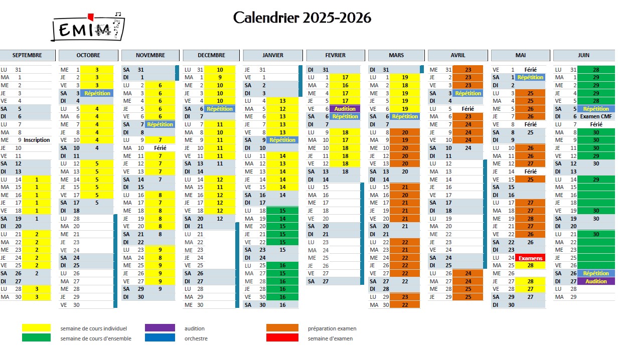 Calendrier de l'ann�e 2025/2026